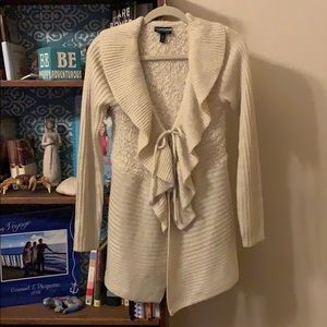 Long sleeve cream cardigan sweater tie-waisted